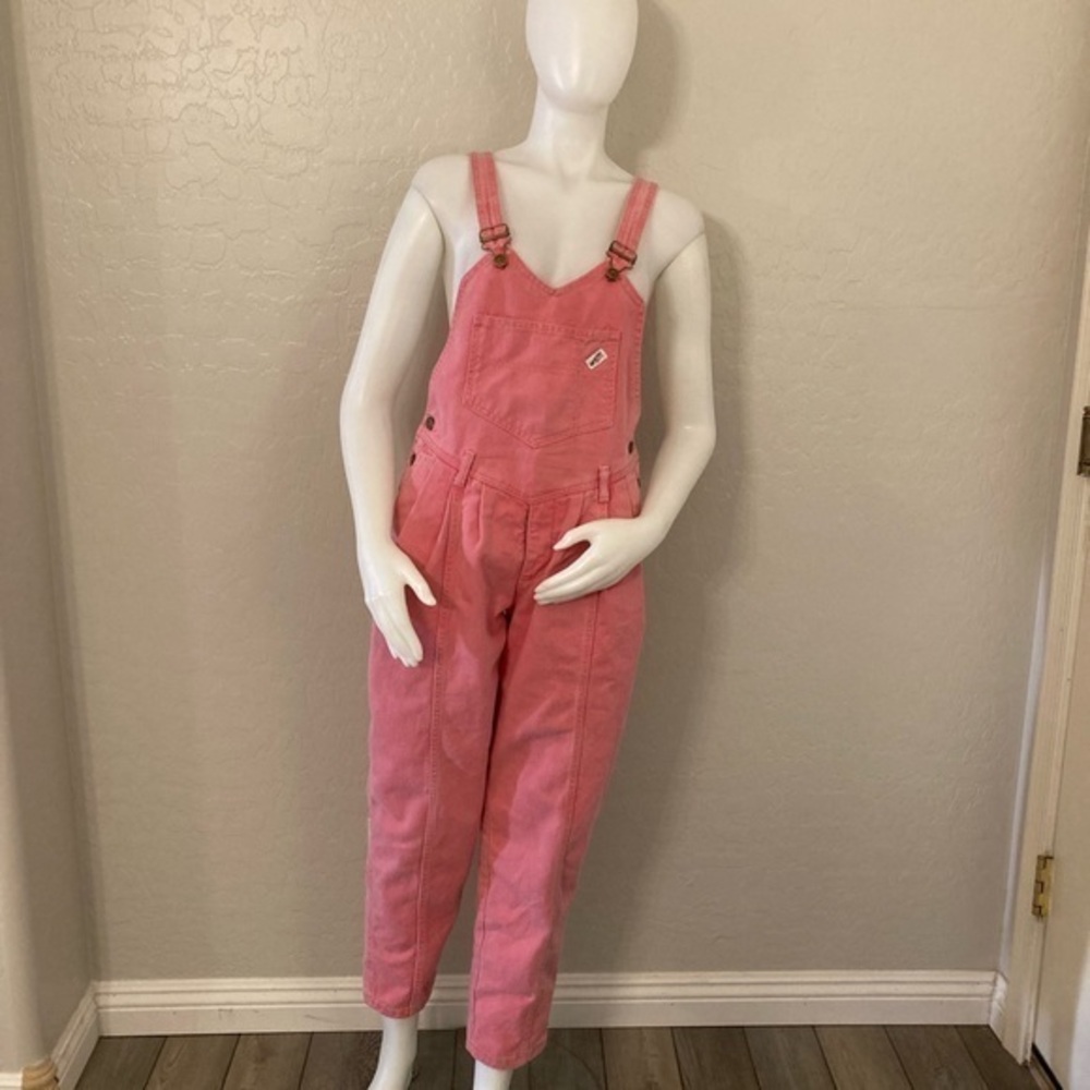 Vintage 80's Guess Jr Girls Pink Denim Bib
Cropped Overalls Size Jr 1